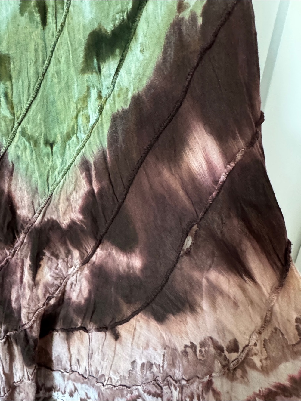 Tie-Dye Crinkle Skirt - Green, Brown & Pink - Picture 8 of 11